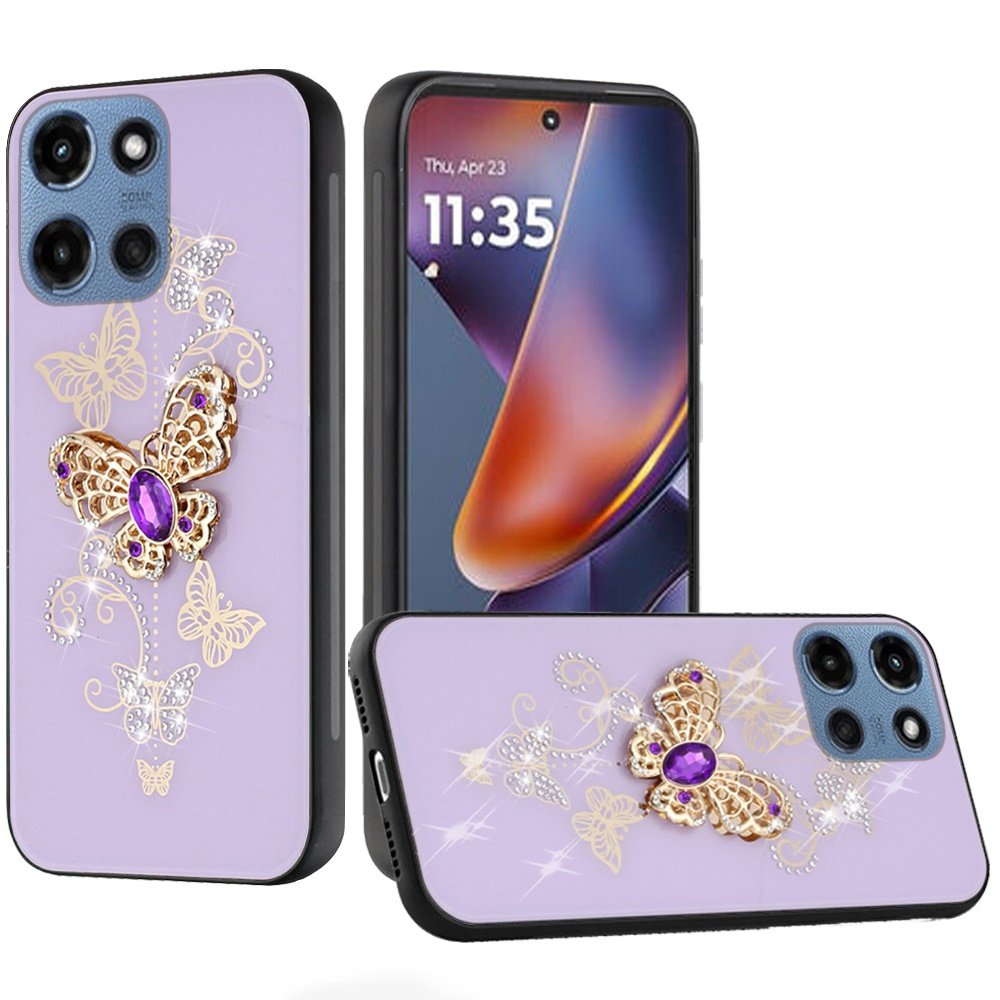 for moto g 5g 2025/2026 g play 2026 splendid diamond glitter ornaments engraving case cover garden butterflies purple
