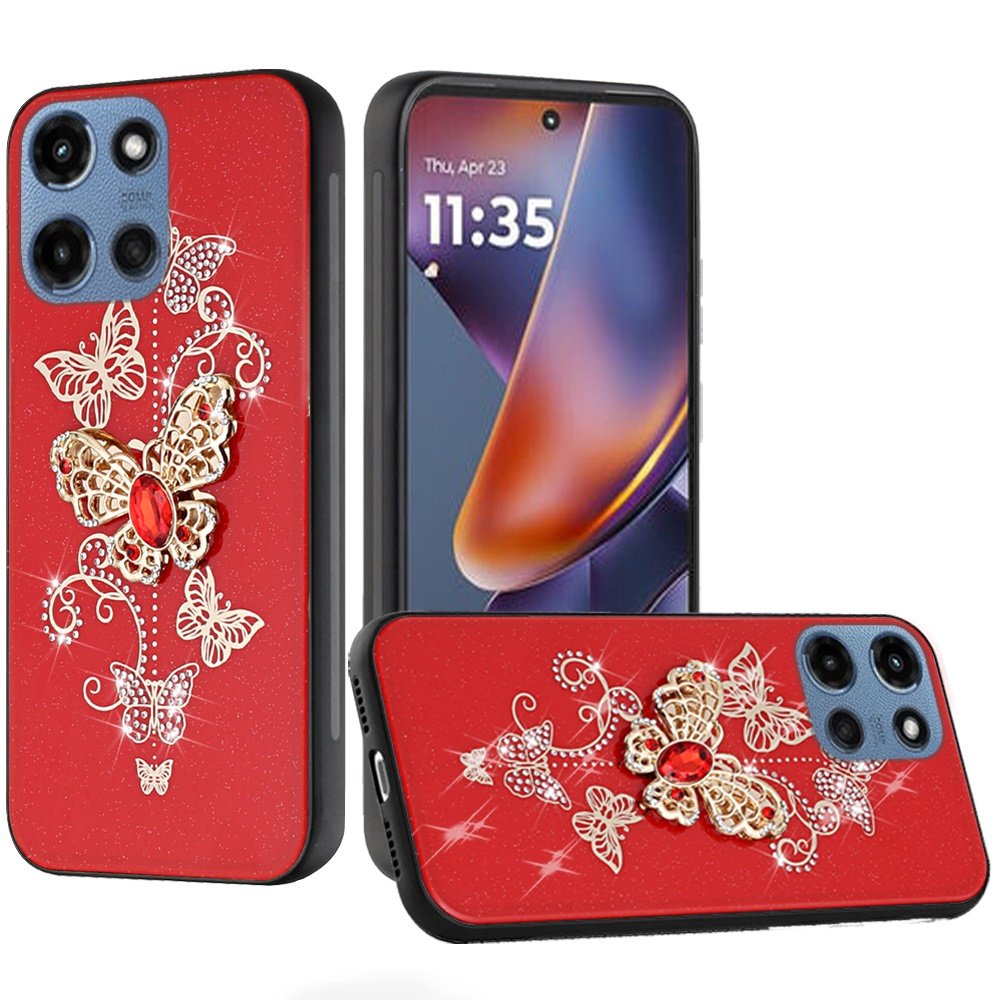 for moto g 5g 2025/2026 g play 2026 splendid diamond glitter ornaments engraving case cover garden butterflies red