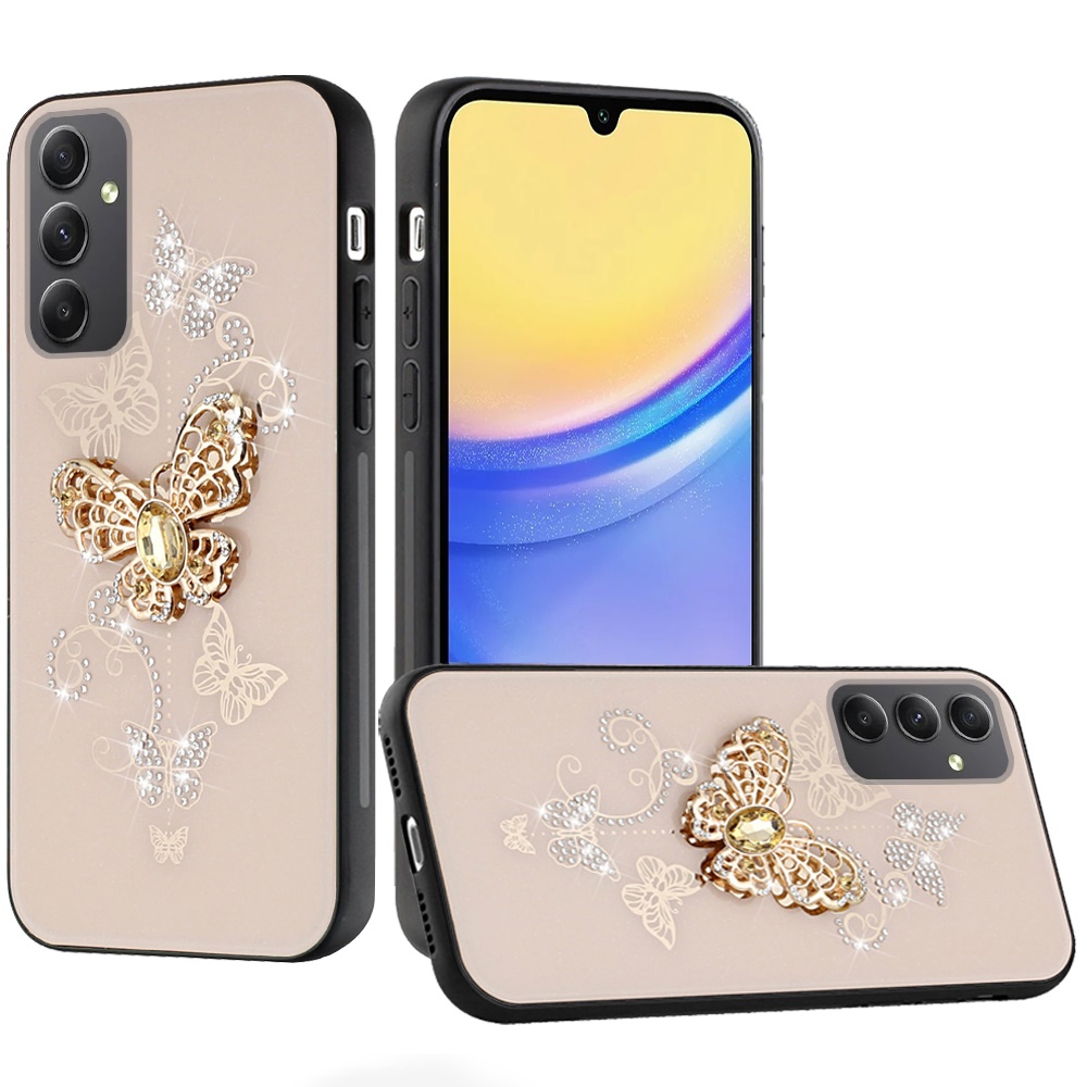 for samsung a16 5g splendid diamond glitter ornaments engraving case cover garden butterflies gold