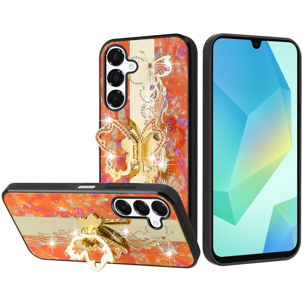 for samsung a16 5g splendid diamond glitter ornaments engraving case cover enchanted butterfly cosmic orange