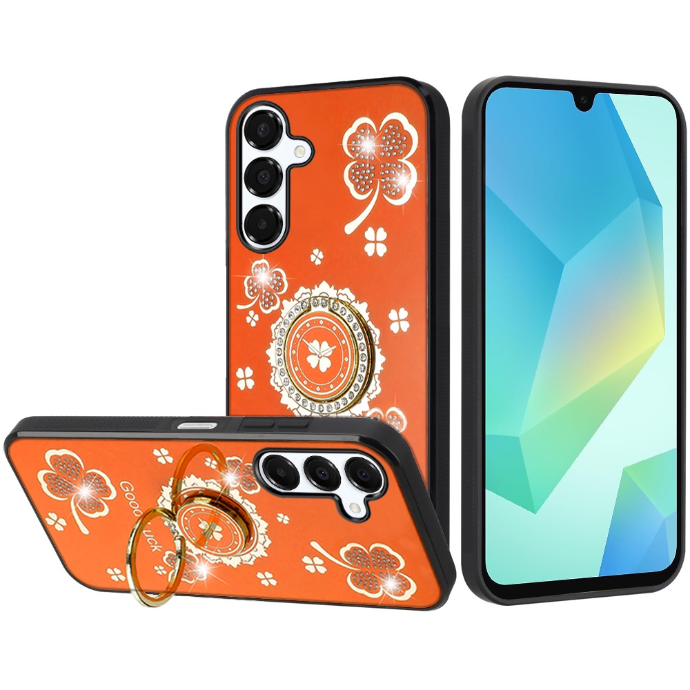 for samsung a16 5g splendid diamond glitter ornaments engraving case cover good luck floral cosmic orange