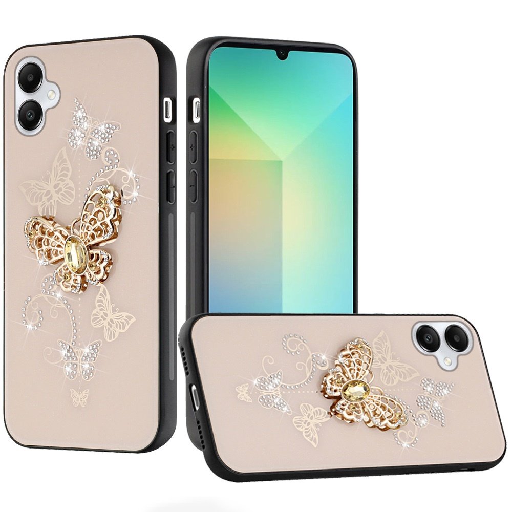 for samsung a06 splendid diamond glitter ornaments engraving garden butterflies gold