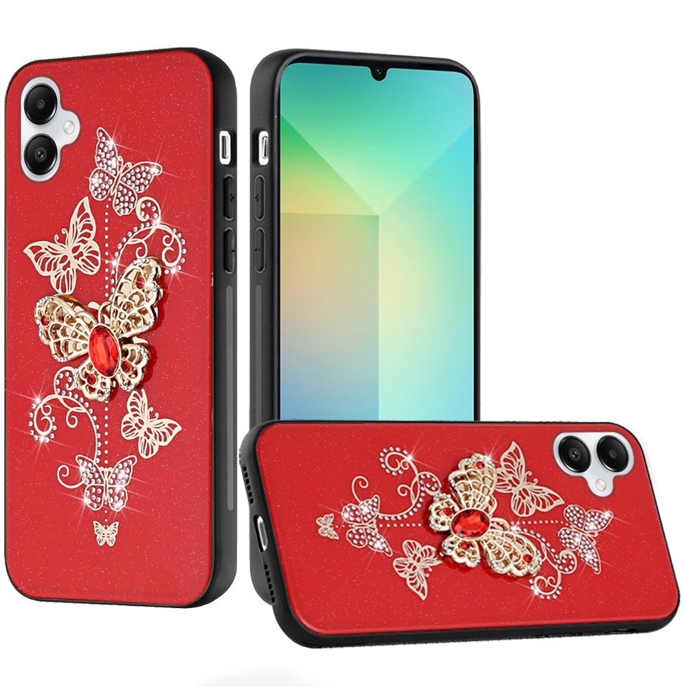 for samsung a06 splendid diamond glitter ornaments engraving garden butterflies red