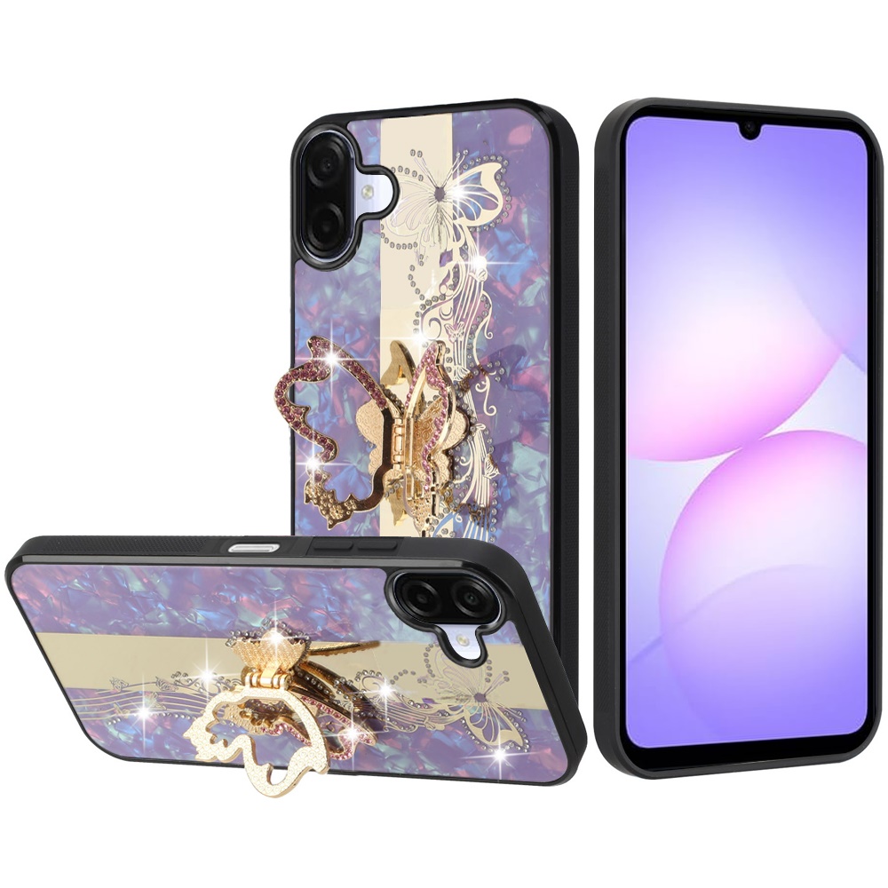 for samsung galaxy a07 splendid diamond glitter ornaments engraving case cover enchanted butterfly purple