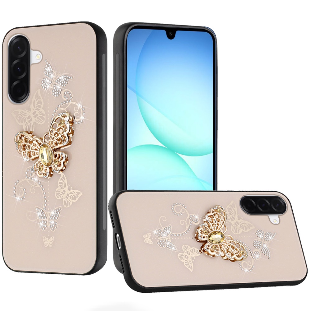 for samsung a17 5g splendid diamond glitter ornaments engraving case cover garden butterflies gold