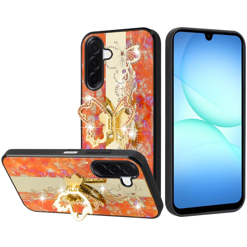 for samsung a17 5g splendid diamond glitter ornaments engraving case cover enchanted butterfly cosmic orange