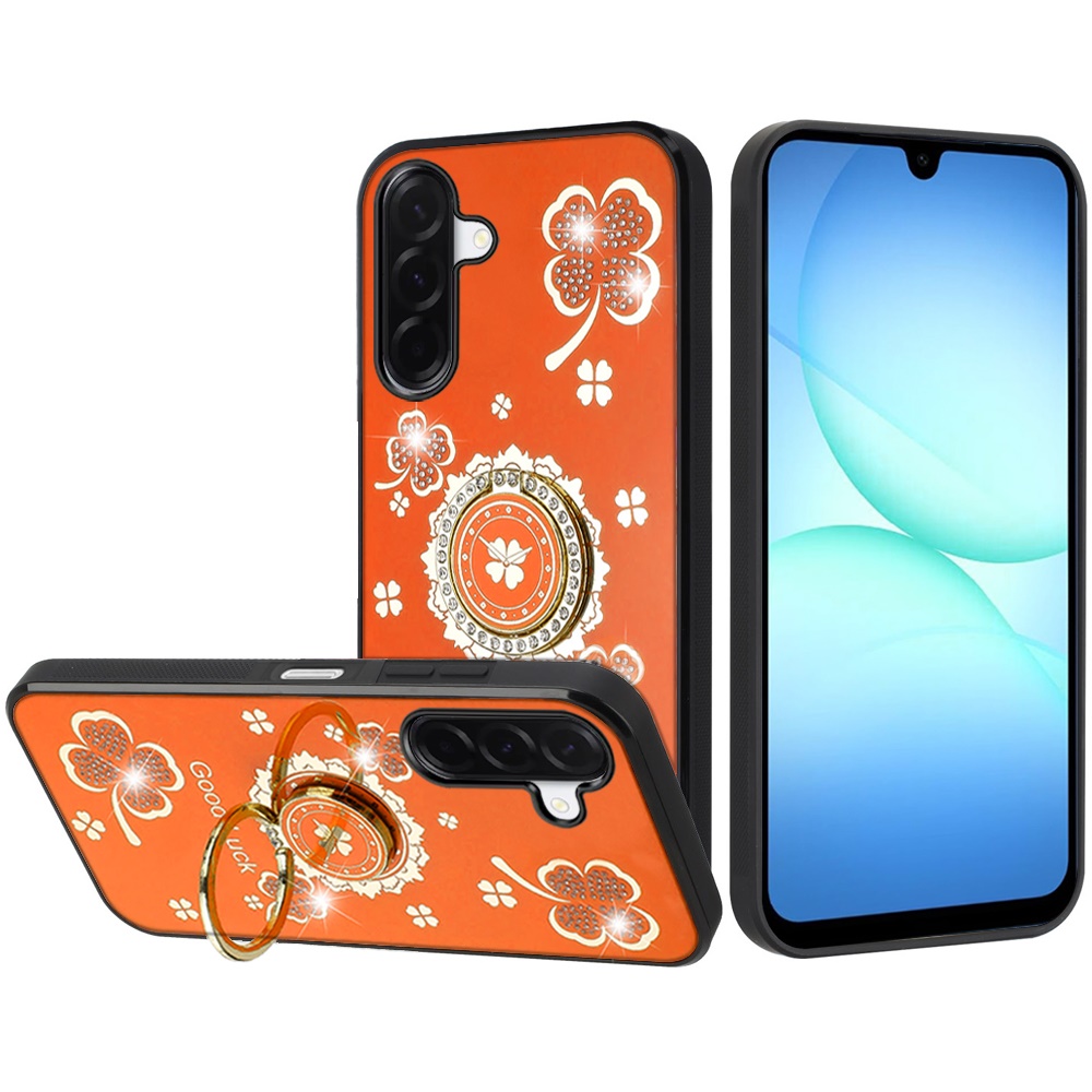 for samsung a17 5g splendid diamond glitter ornaments engraving case cover good luck floral cosmic orange