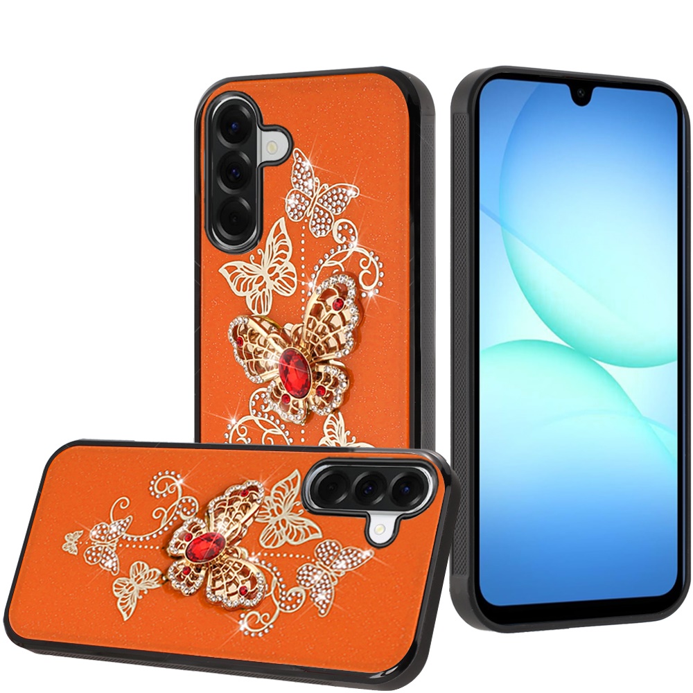 for samsung a17 5g splendid diamond glitter ornaments engraving case cover garden butterflies cosmic orange