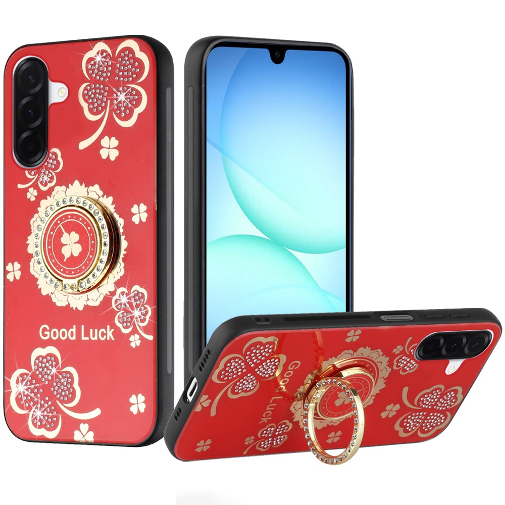 for samsung a17 5g splendid diamond glitter ornaments engraving case cover good luck floral red
