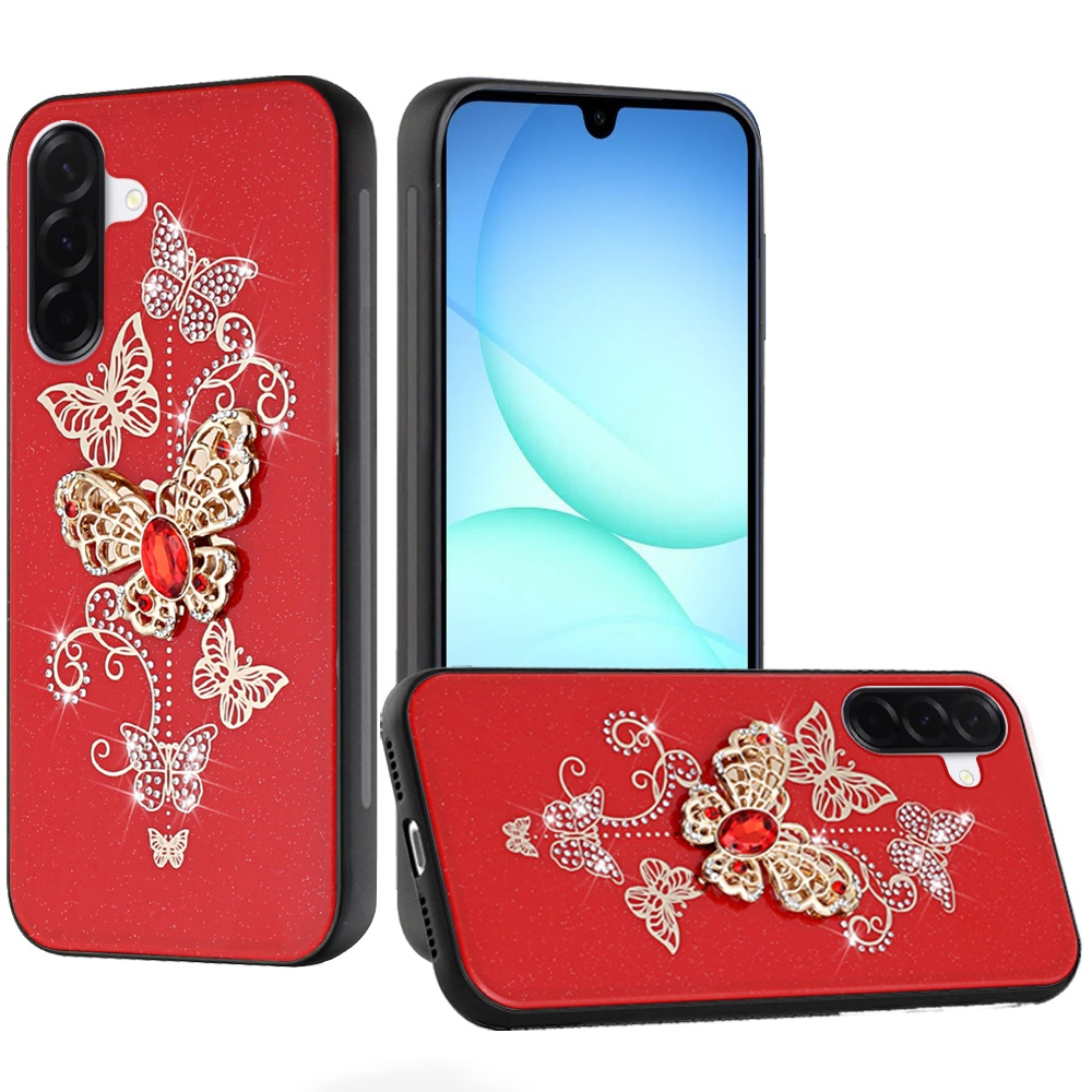 for samsung a17 5g splendid diamond glitter ornaments engraving case cover garden butterflies red
