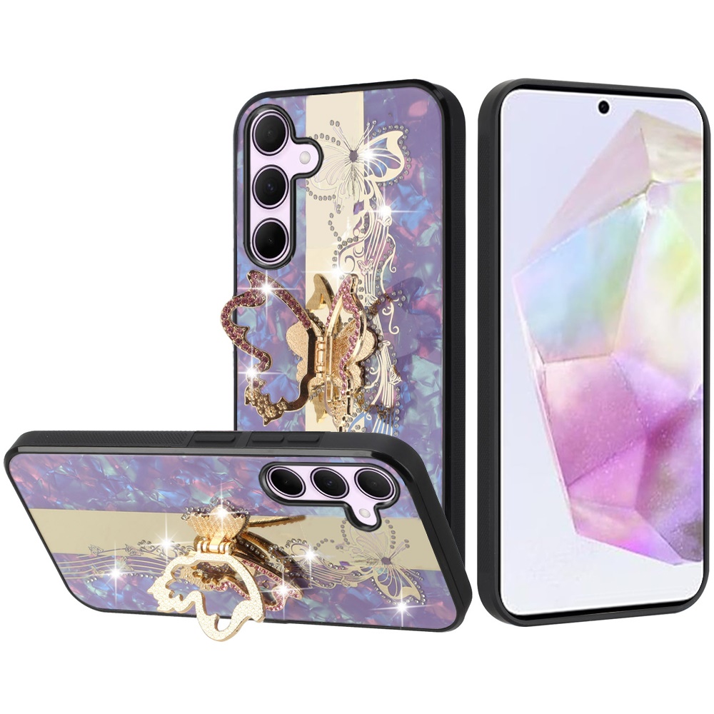 for samsung galaxy a36 / a56 splendid diamond glitter ornaments engraving case cover enchanted butterfly purple