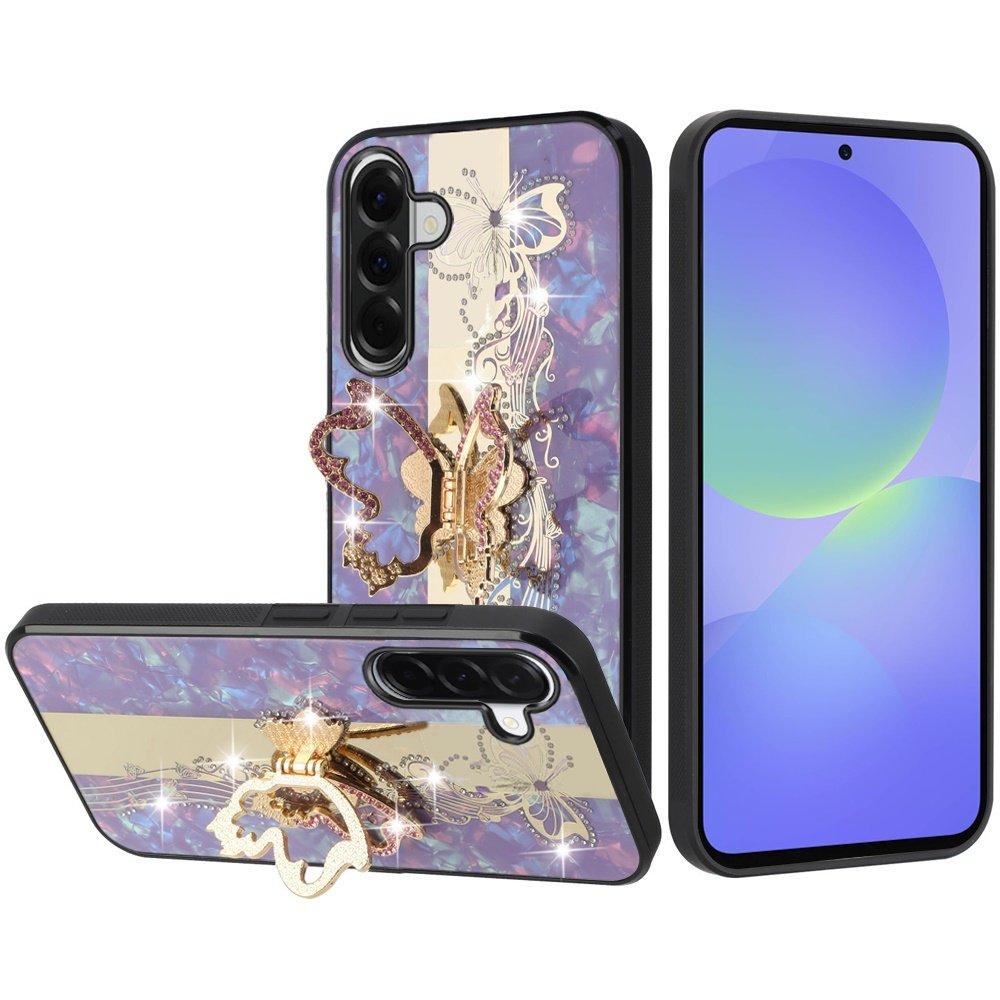 for samsung galaxy a37 splendid diamond glitter ornaments engraving case cover enchanted butterfly purple