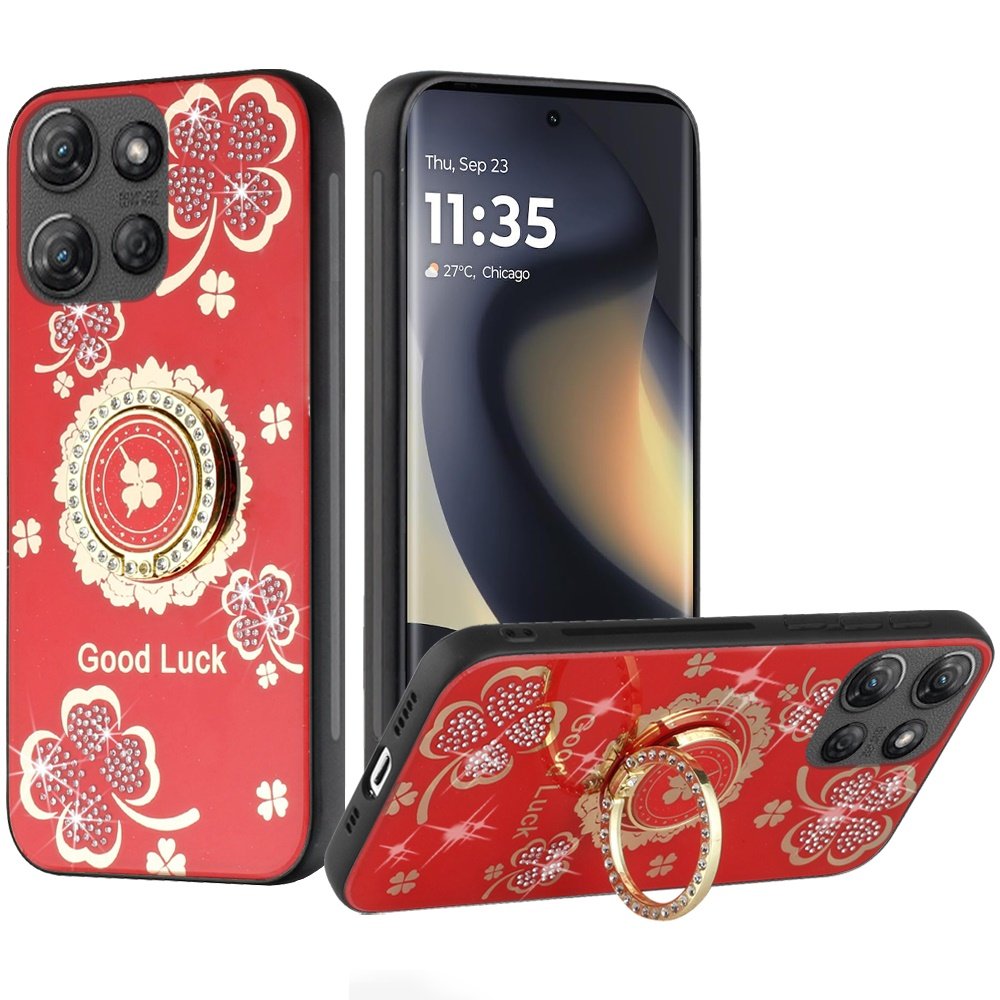 for motorola edge 2025 splendid diamond glitter ornaments engraving case cover good luck floral red