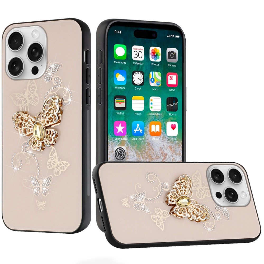 for iphone 16 pro max 6.9 inch splendid diamond glitter ornaments engraving case cover garden butterflies gold