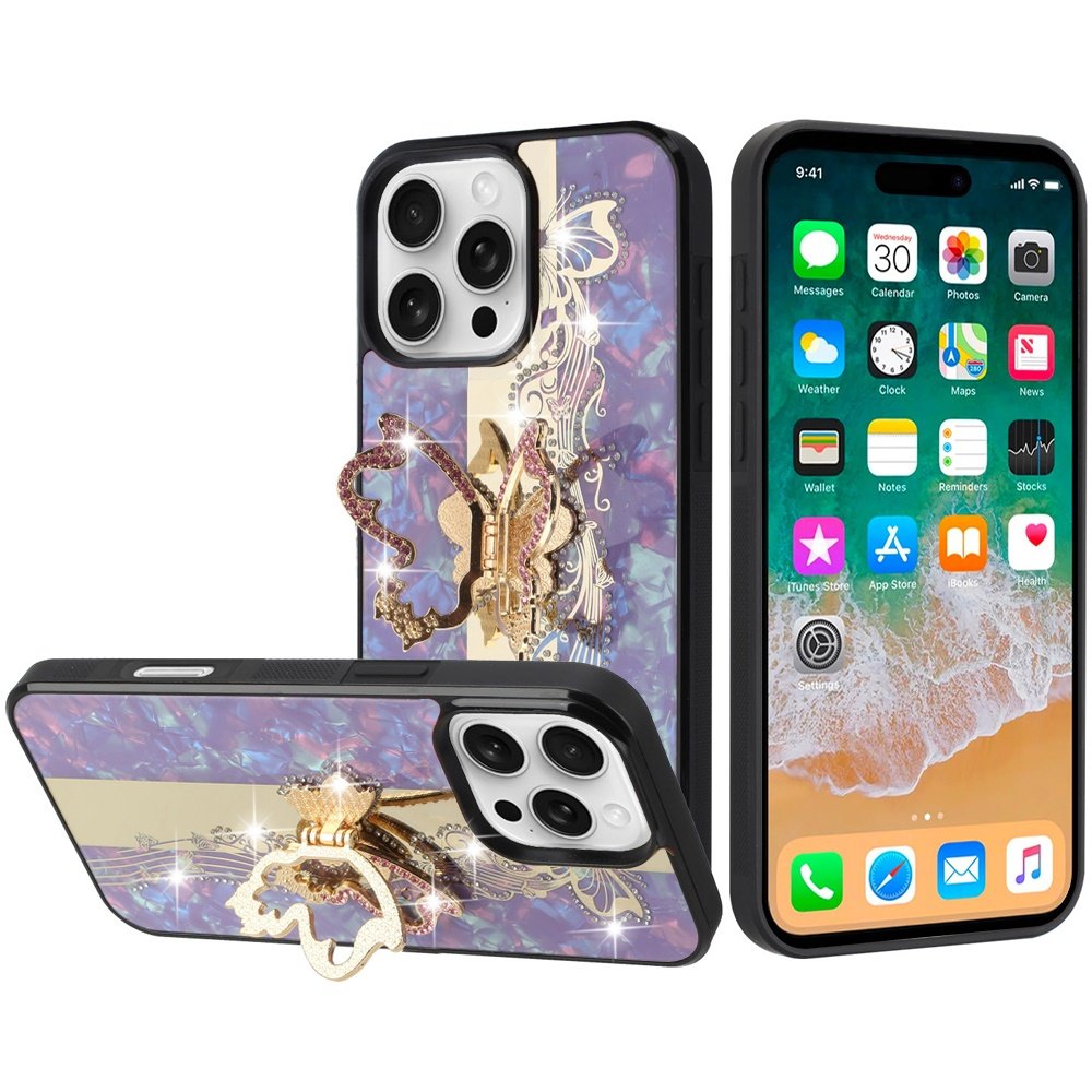 for iphone 16 pro max 6.9 inch splendid diamond glitter ornaments engraving case cover enchanted butterfly purple
