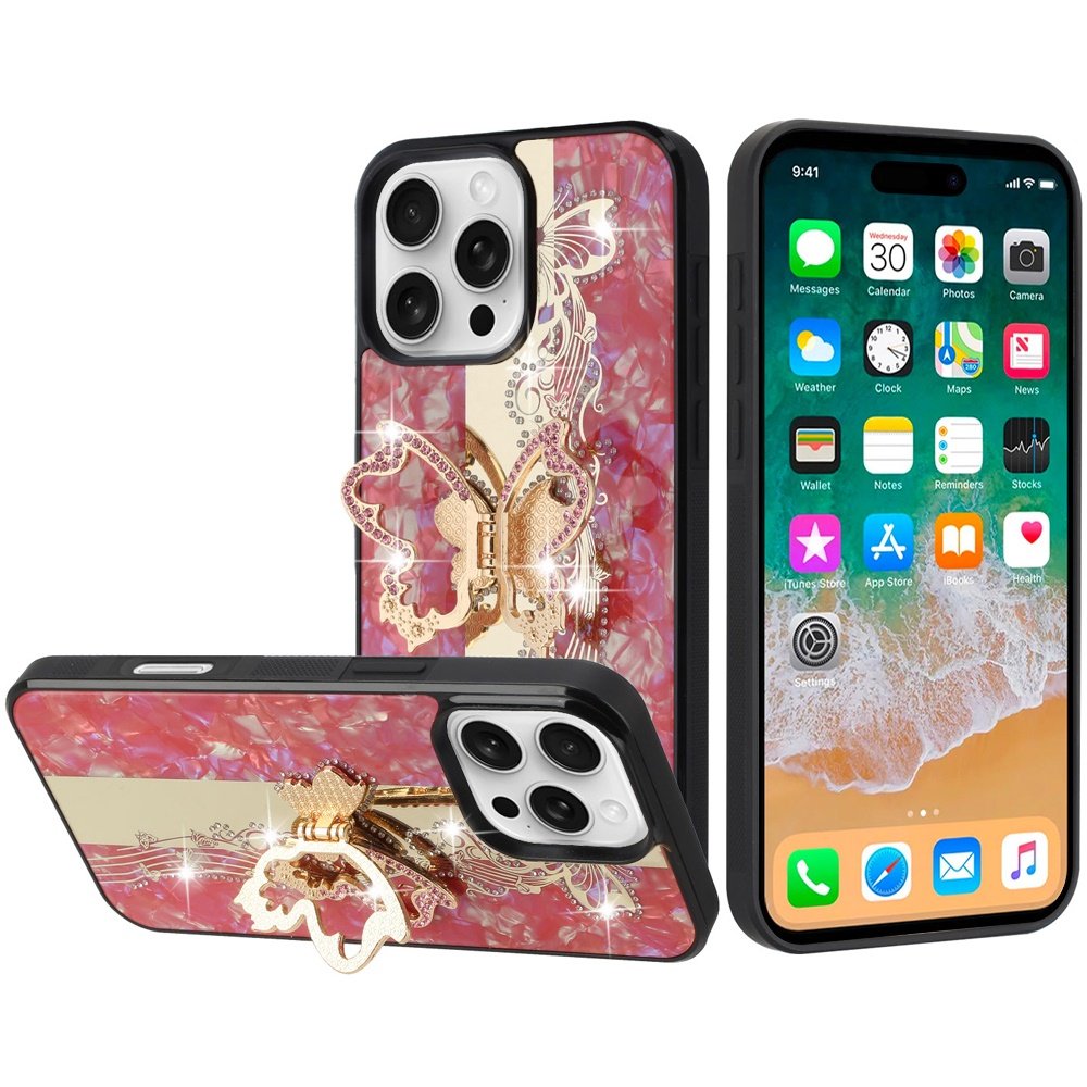 for iphone 16 pro max 6.9 inch splendid diamond glitter ornaments engraving case cover enchanted butterfly red