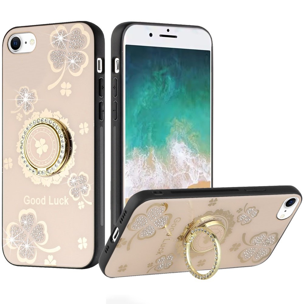 for iphone 17e / 16e / se4 splendid diamond glitter ornaments engraving case cover good luck floral gold