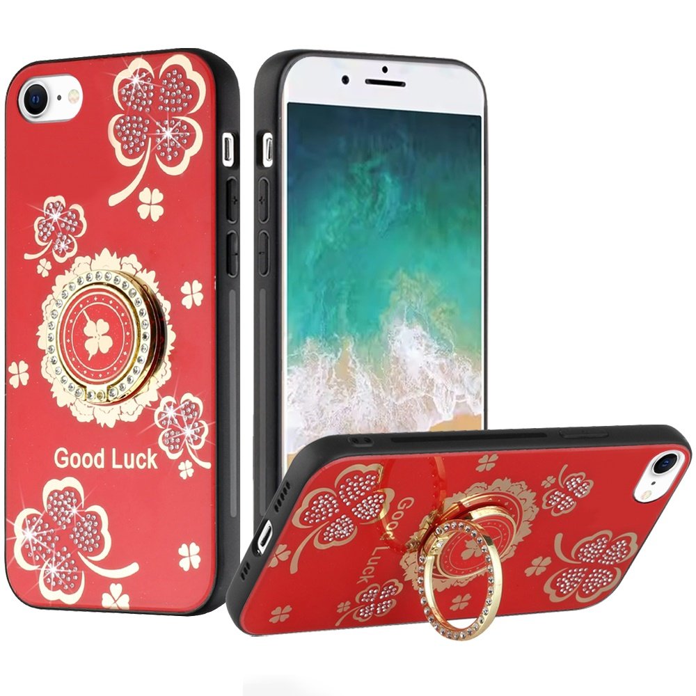 for iphone 17e / 16e / se4 splendid diamond glitter ornaments engraving case cover good luck floral red