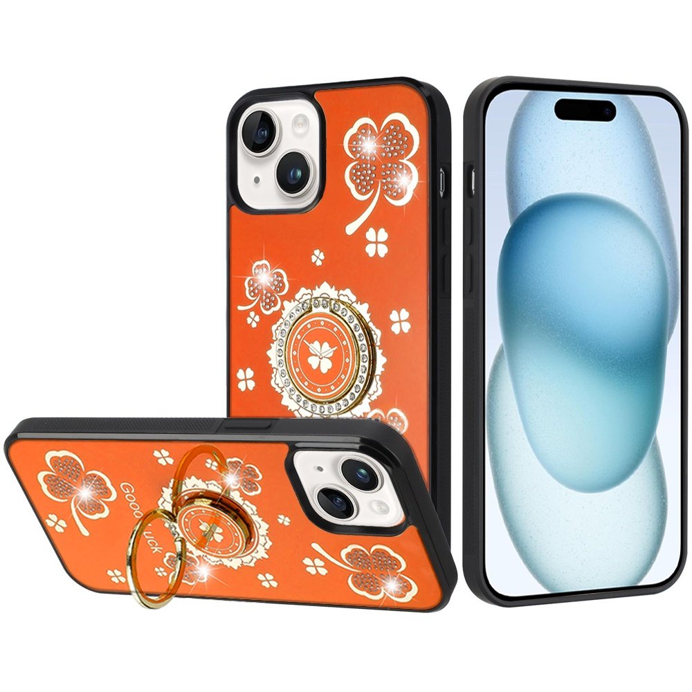 for iphone 15 splendid diamond glitter ornaments engraving case cover good luck floral cosmic orange