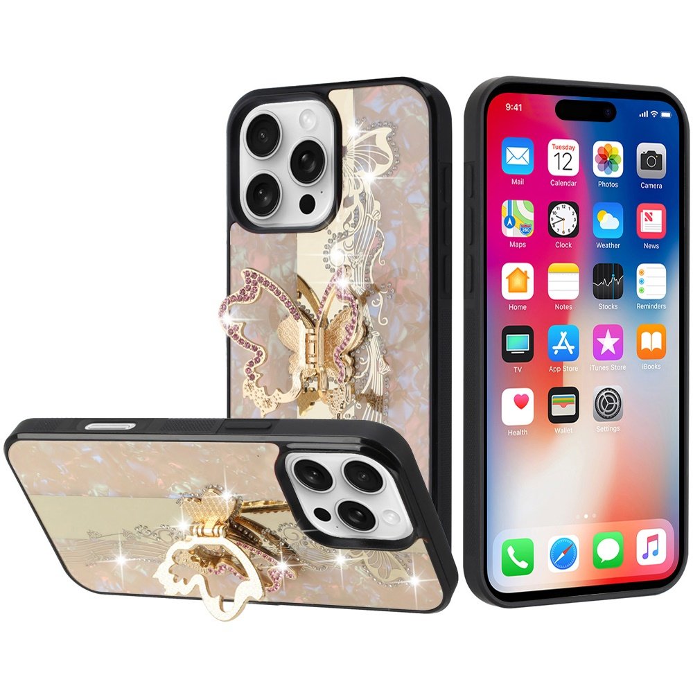 for iphone 16 pro 6.3 inch splendid diamond glitter ornaments engraving case cover enchanted butterfly gold