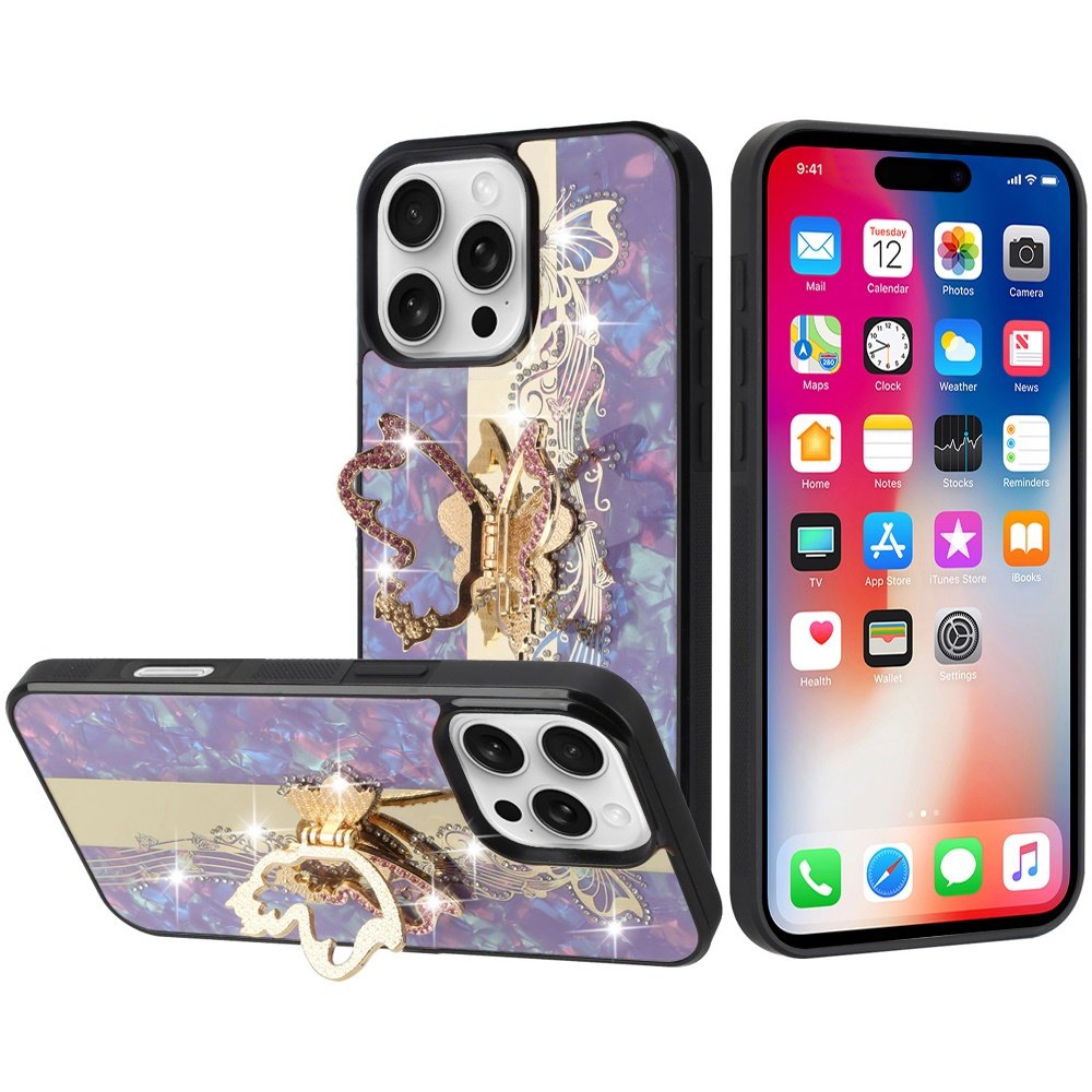 for iphone 16 pro 6.3 inch splendid diamond glitter ornaments engraving case cover enchanted butterfly purple