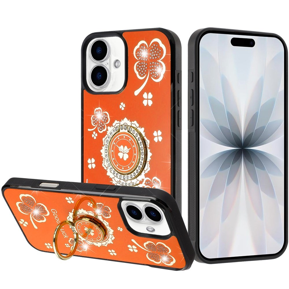 for iphone 17 splendid diamond glitter ornaments engraving case cover good luck floral cosmic orange