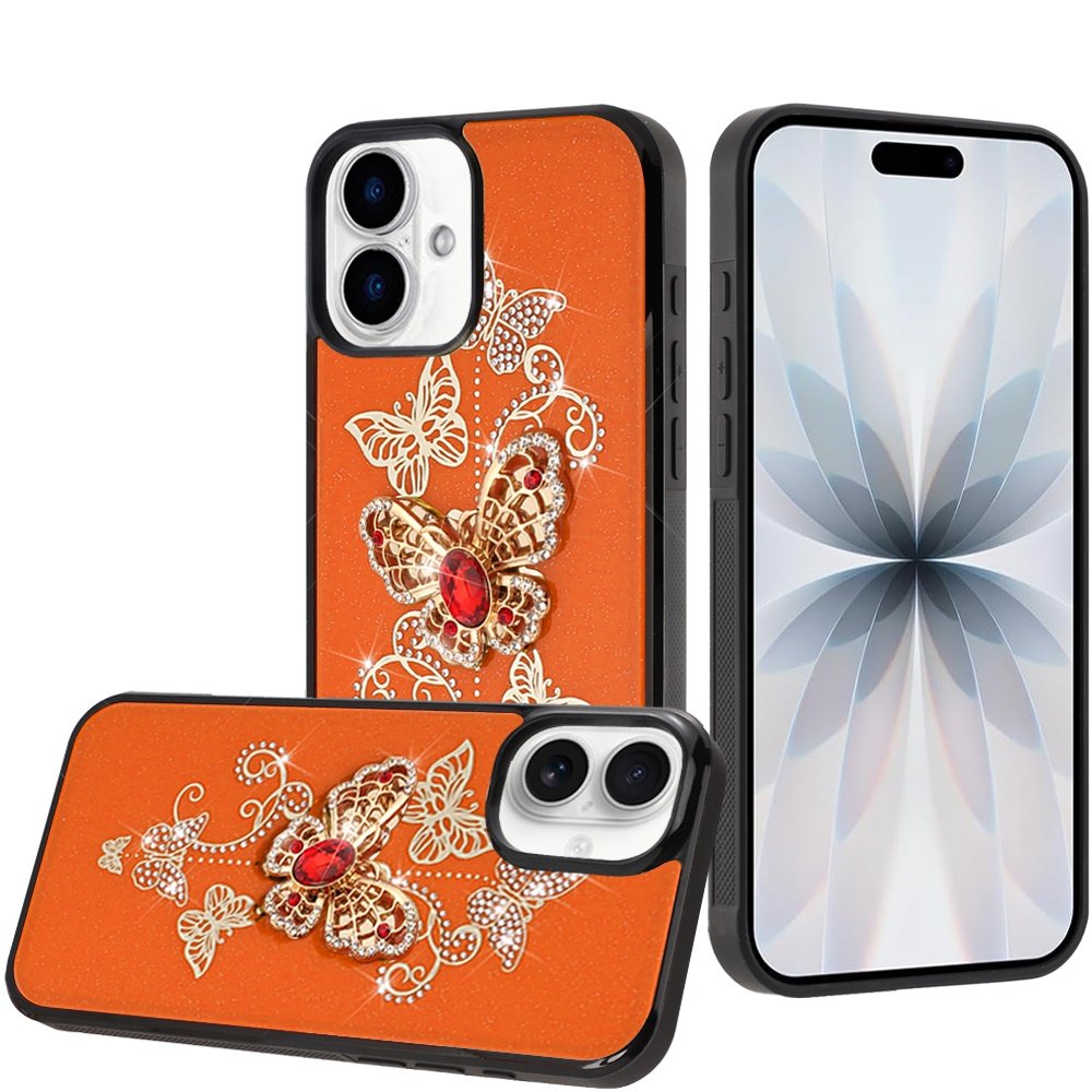 for iphone 17 splendid diamond glitter ornaments engraving case cover garden butterflies cosmic orange