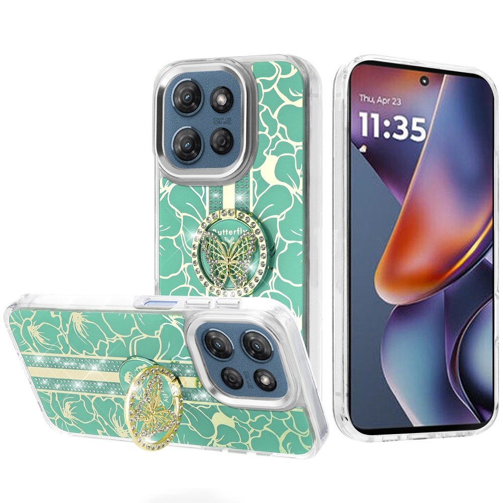 for moto g 5g 2025/2026 g play 2026 splendid floral designs with metal camera and buttons with butterfly ring stand hybrid case light green