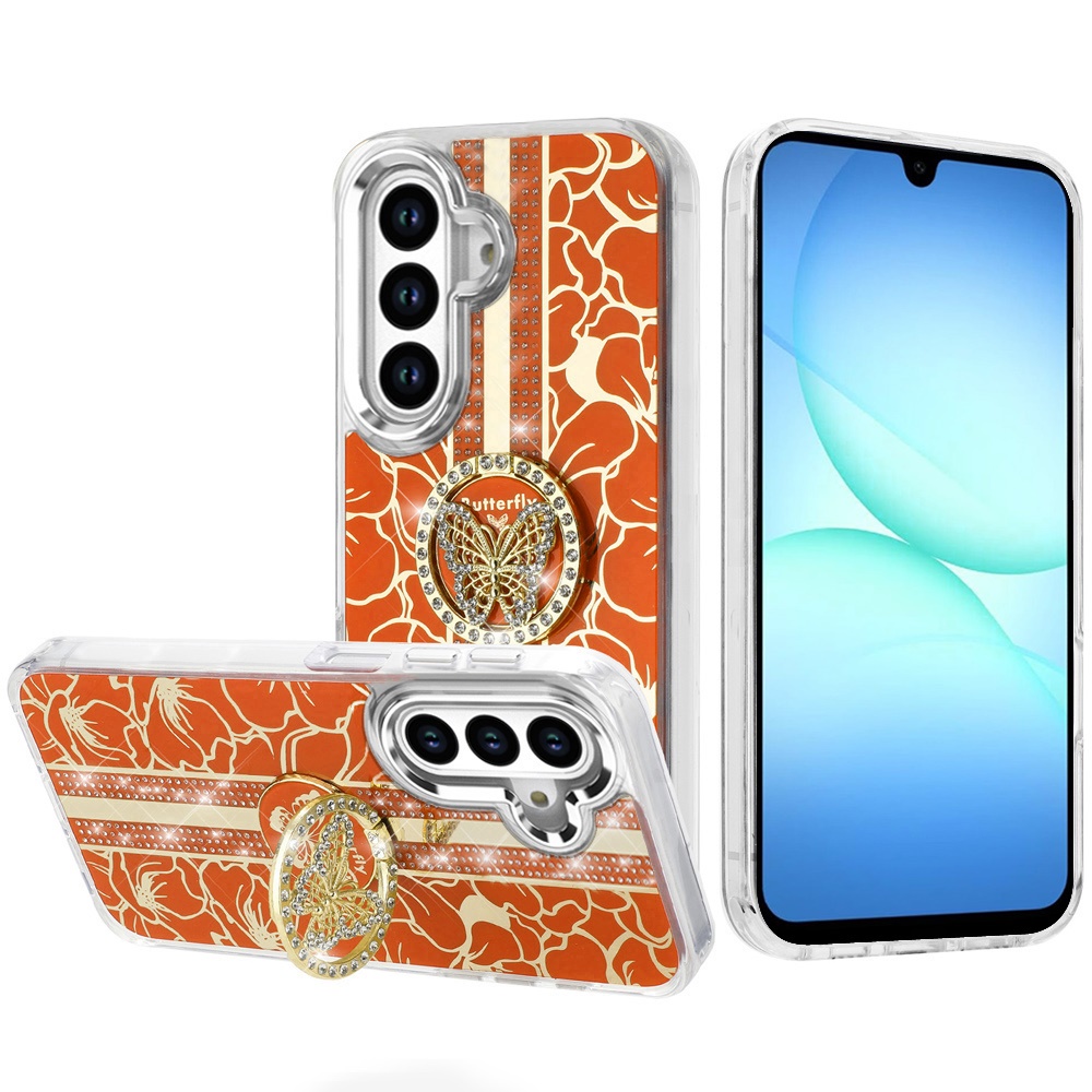 for samsung a17 5g splendid floral designs with metal camera and buttons with butterfly ring stand hybrid case cosmic orange