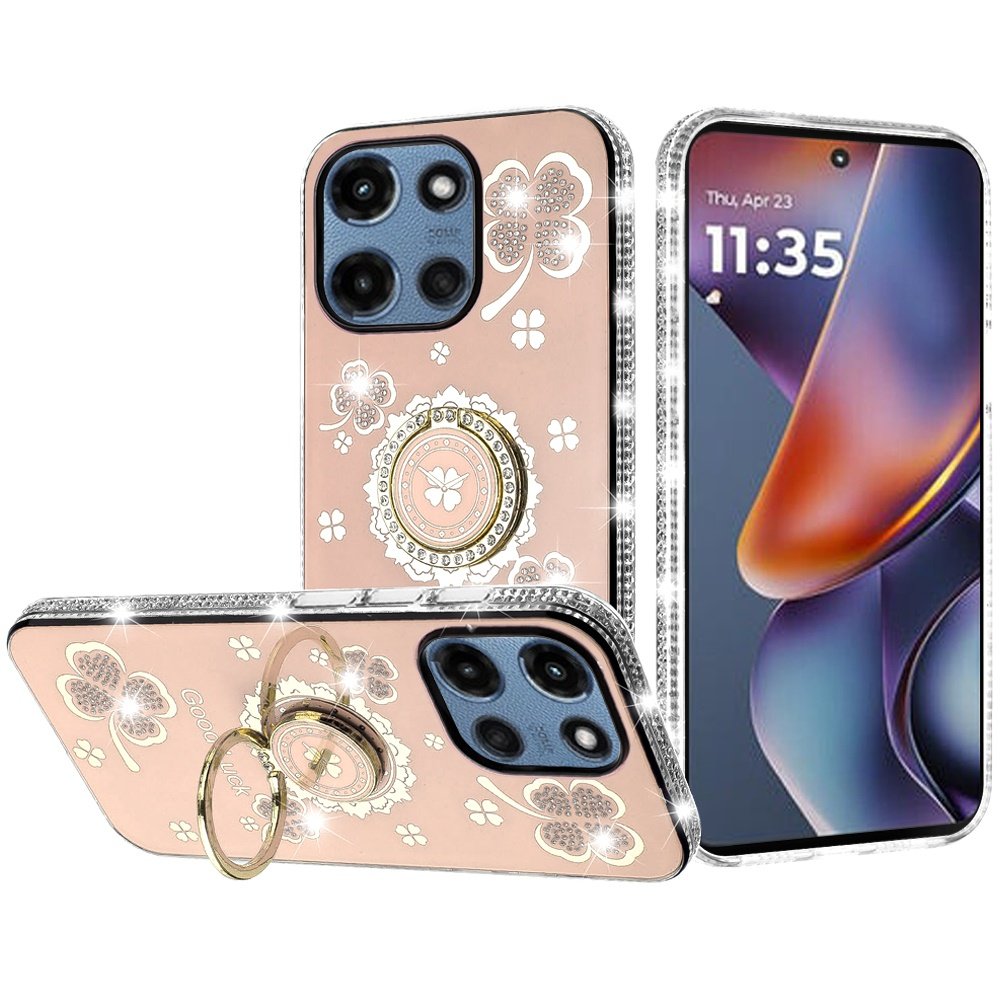 for moto g 5g 2025/2026 g play 2026 splendid glitter with diamonds all around edges ring stand case cover gold