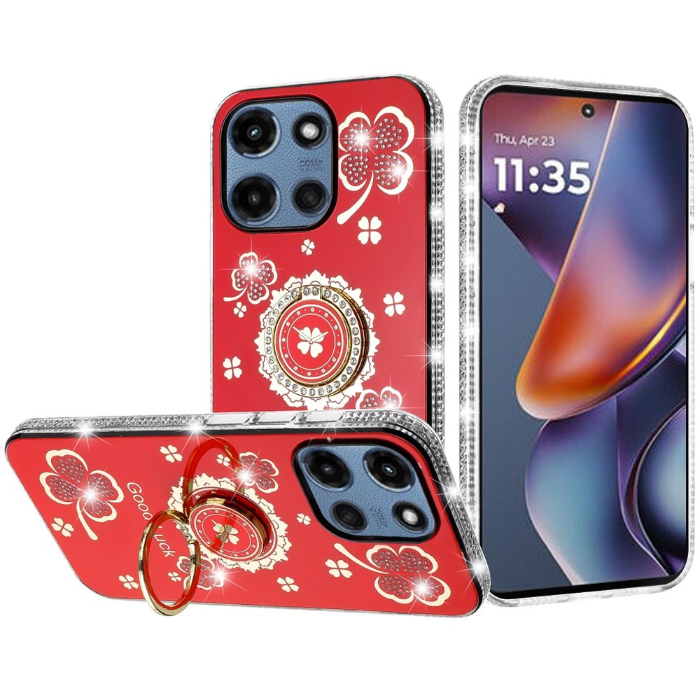 for moto g 5g 2025/2026 g play 2026 splendid glitter with diamonds all around edges ring stand case cover red