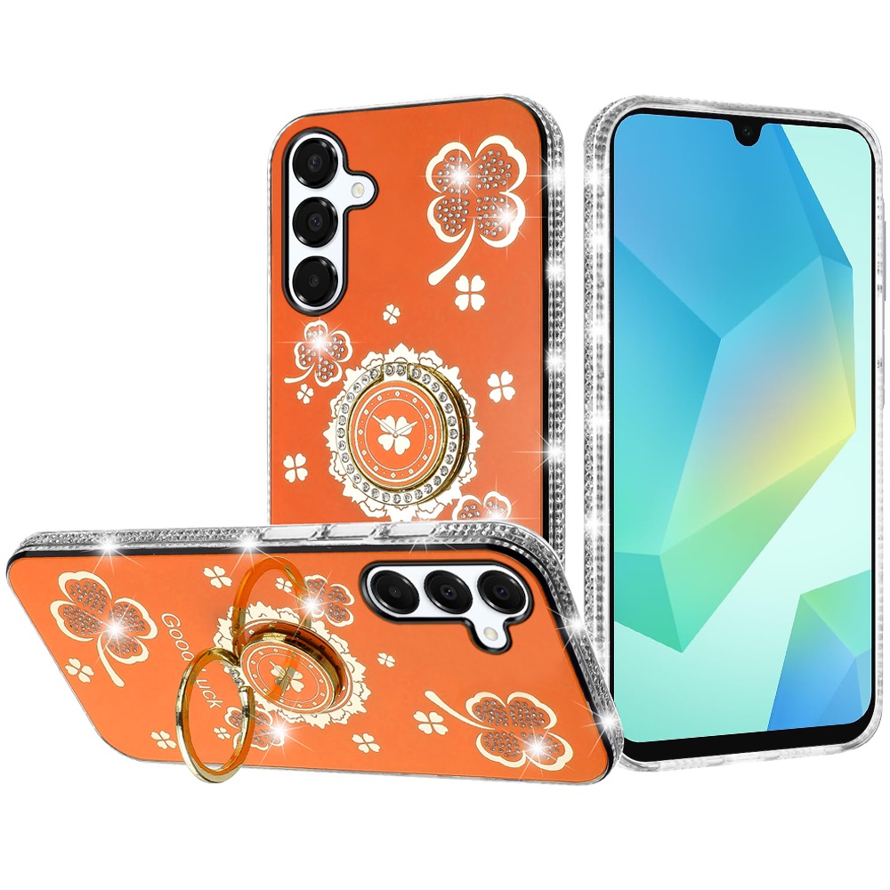 for samsung a16 5g splendid glitter with diamonds all around edges ring stand case cover cosmic orange