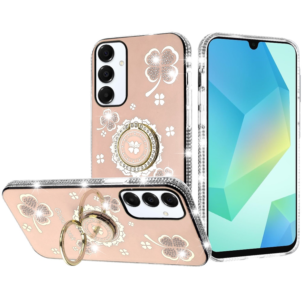 for samsung a16 5g splendid glitter with diamonds all around edges ring stand case cover gold