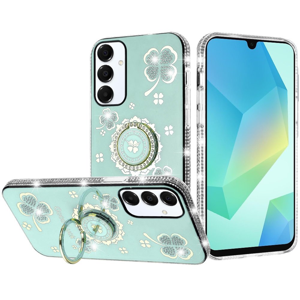 for samsung a16 5g splendid glitter with diamonds all around edges ring stand case cover teal
