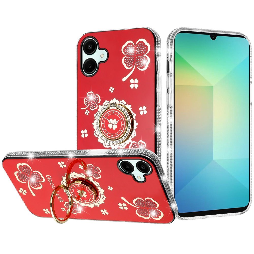 for samsung a06 splendid glitter with diamonds all around edges ring stand red