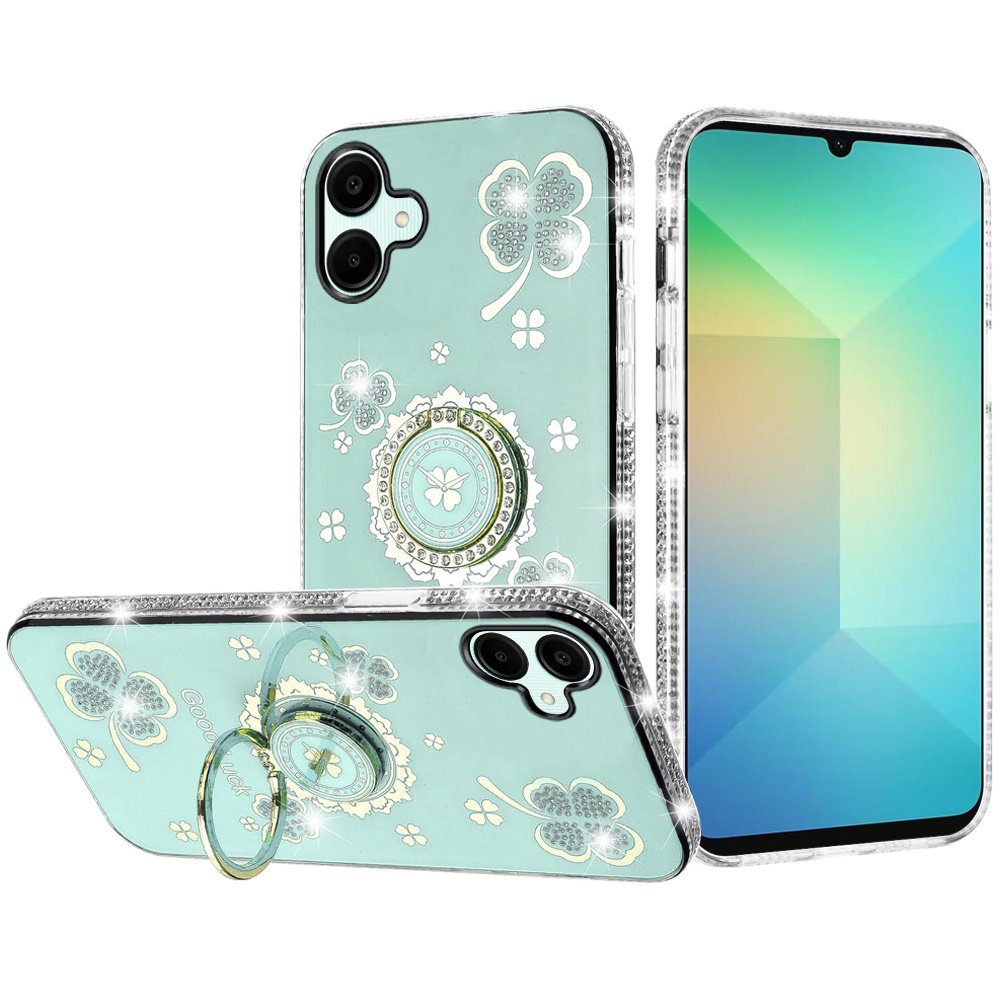 for samsung a06 splendid glitter with diamonds all around edges ring stand teal