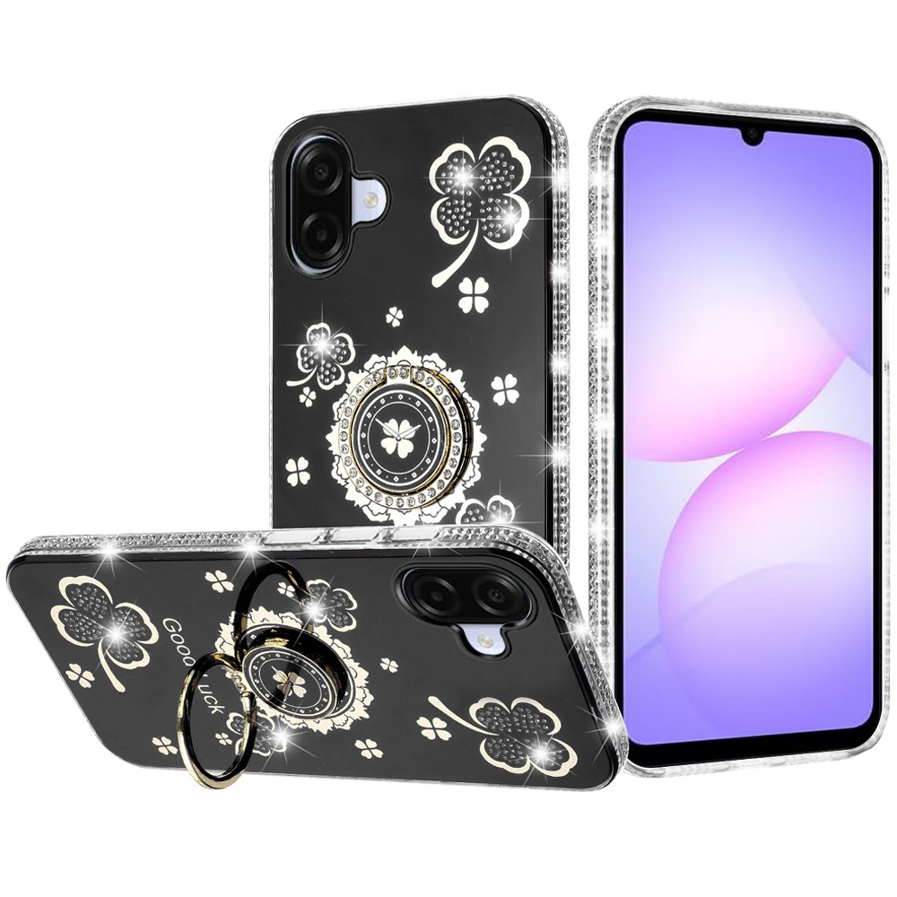 for samsung galaxy a07 splendid glitter with diamonds all around edges ring stand case cover black