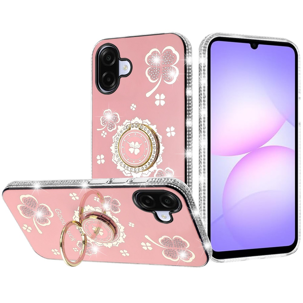 for samsung galaxy a07 splendid glitter with diamonds all around edges ring stand case cover pink