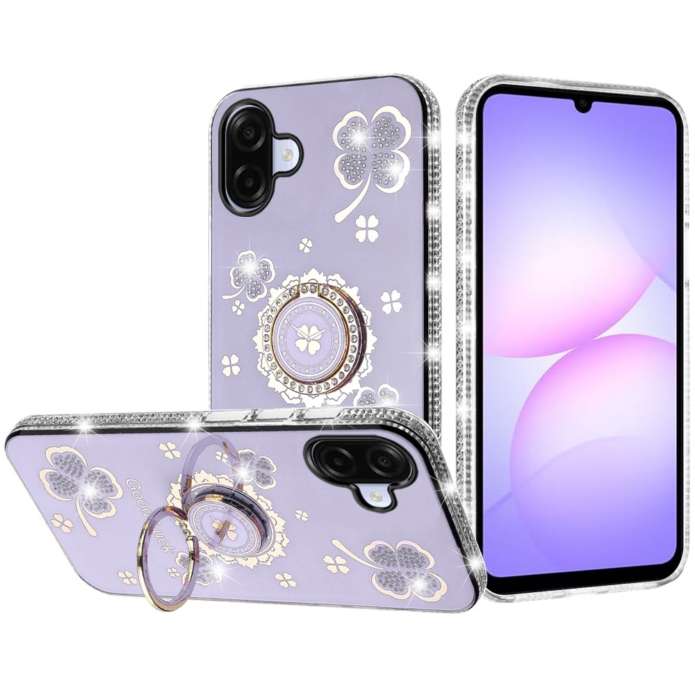 for samsung galaxy a07 splendid glitter with diamonds all around edges ring stand case cover purple