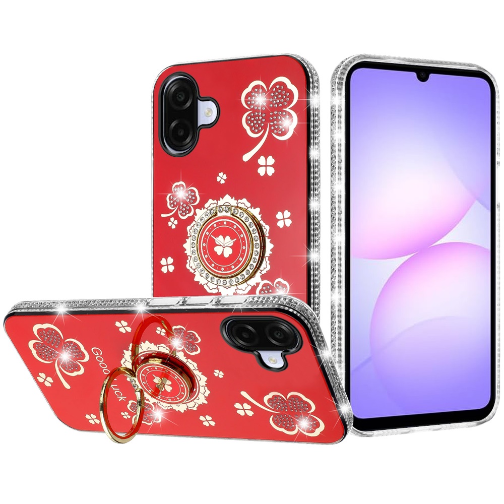 for samsung galaxy a07 splendid glitter with diamonds all around edges ring stand case cover red