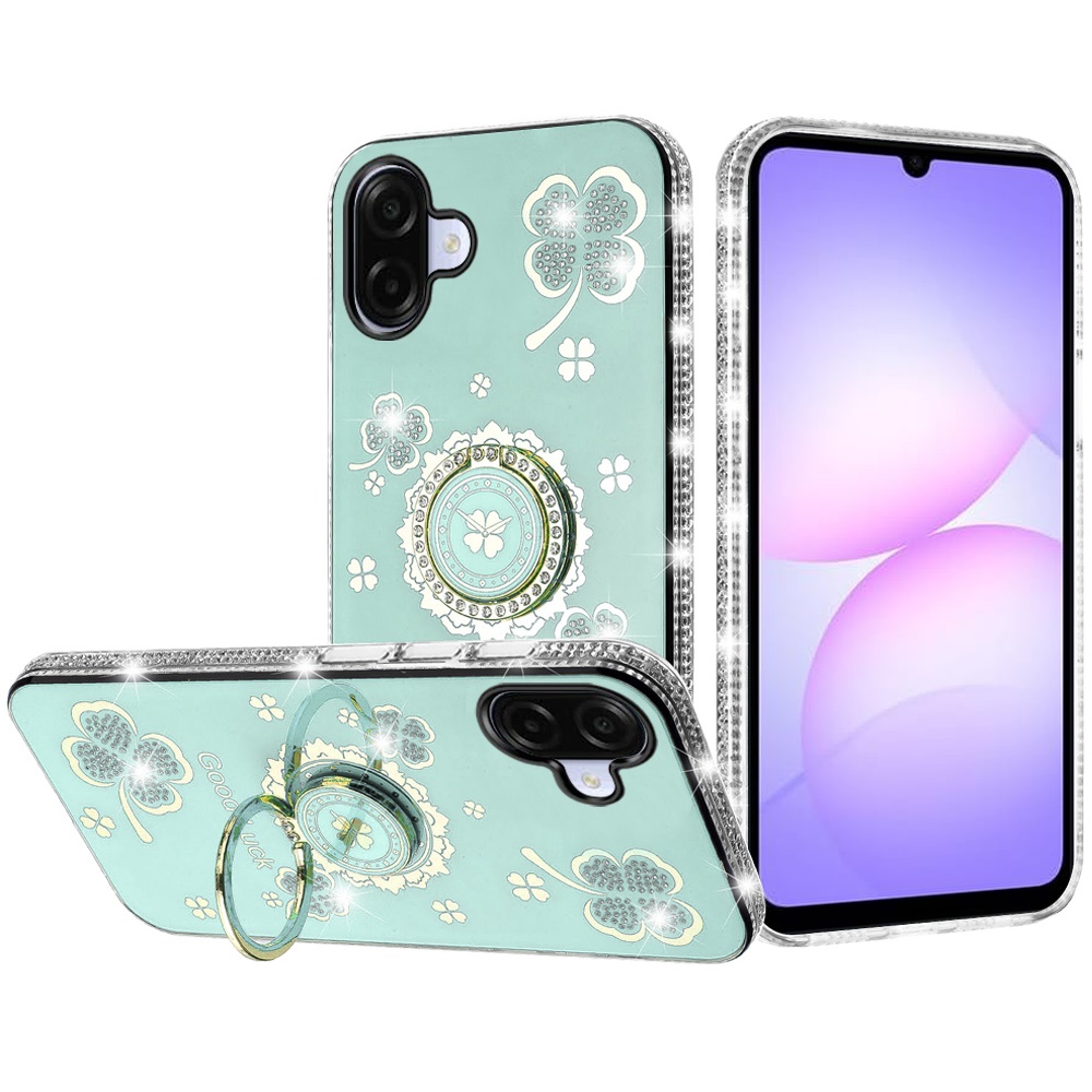 for samsung galaxy a07 splendid glitter with diamonds all around edges ring stand case cover teal