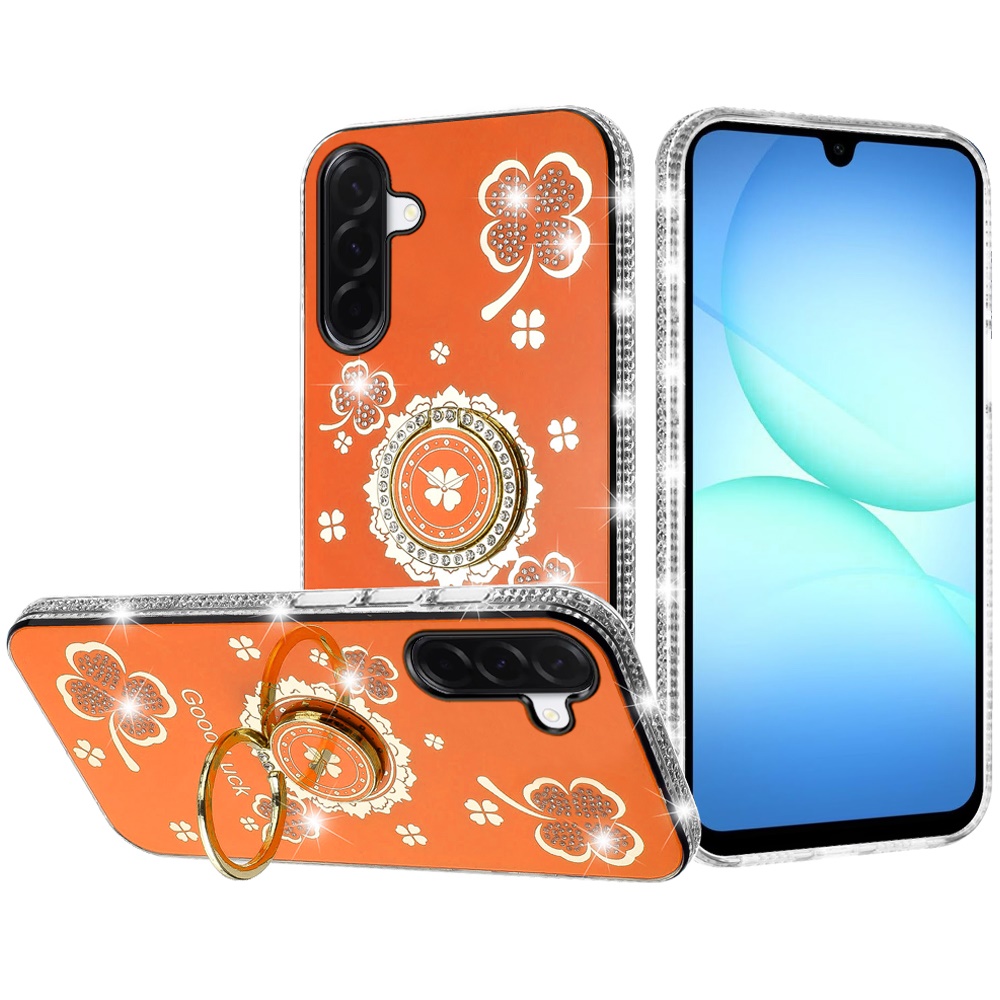 for samsung a17 5g splendid glitter with diamonds all around edges ring stand case cover cosmic orange