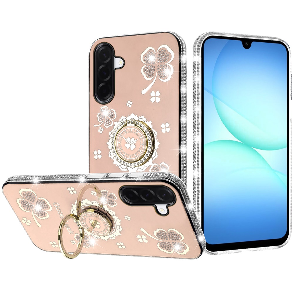 for samsung a17 5g splendid glitter with diamonds all around edges ring stand case cover gold
