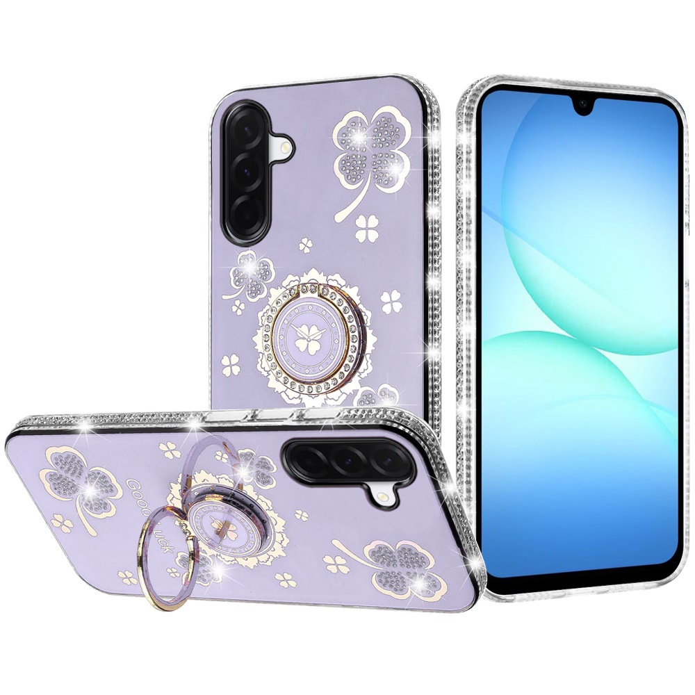 for samsung a17 5g splendid glitter with diamonds all around edges ring stand case cover purple