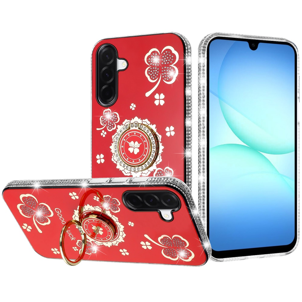 for samsung a17 5g splendid glitter with diamonds all around edges ring stand case cover red