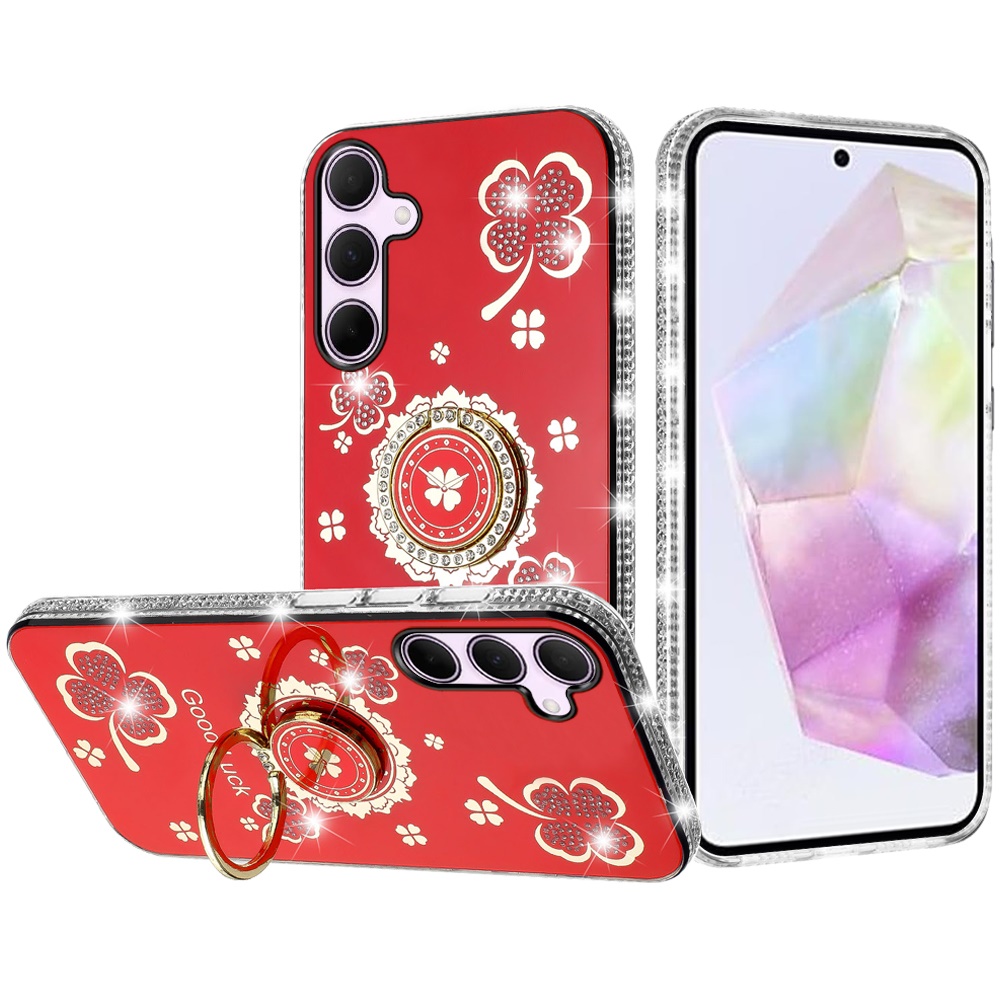 for samsung galaxy a36 / a56 splendid glitter with diamonds all around edges ring stand case cover red