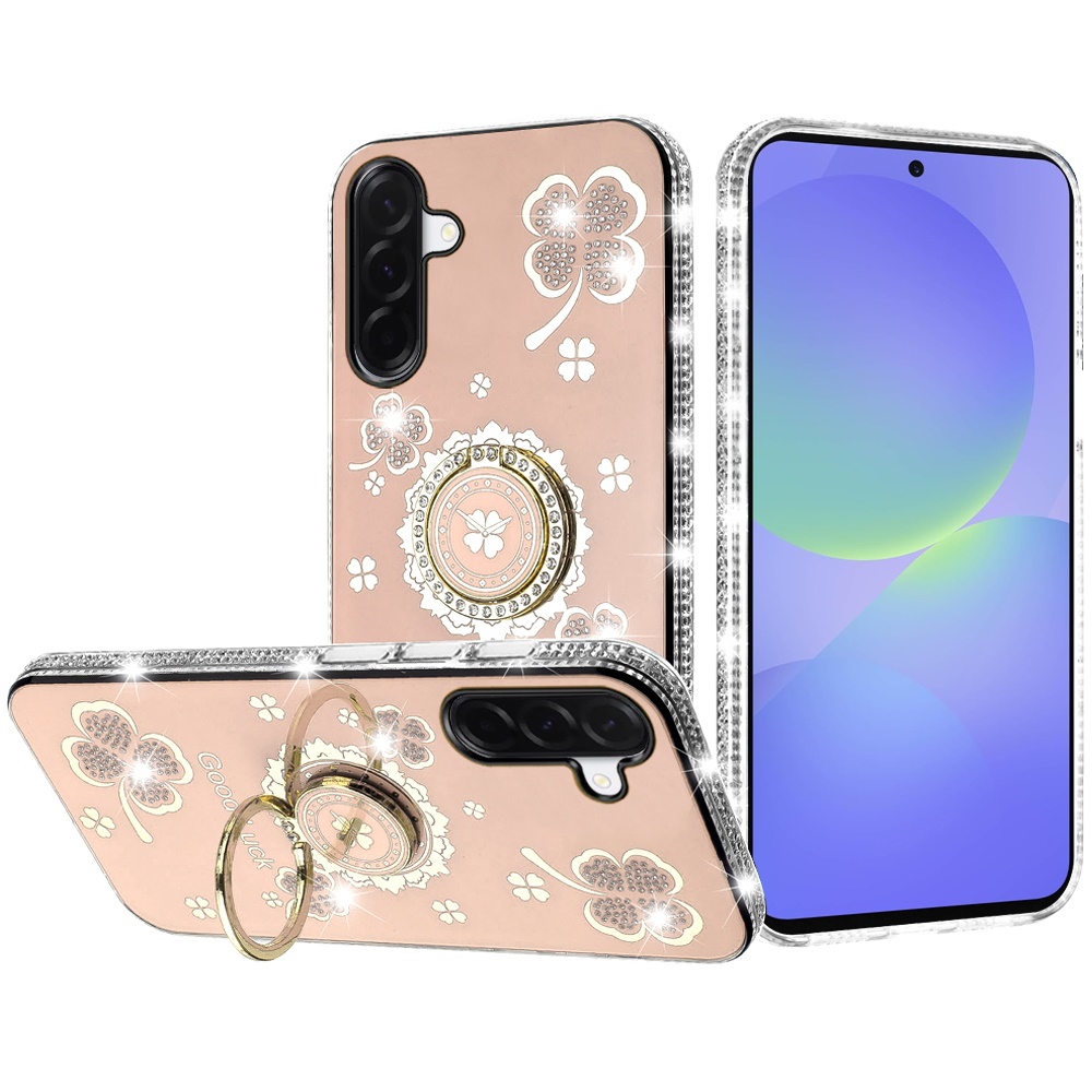 for samsung galaxy a37 splendid glitter with diamonds all around edges ring stand case cover gold