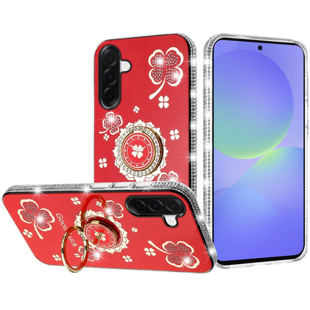 for samsung galaxy a37 splendid glitter with diamonds all around edges ring stand case cover red