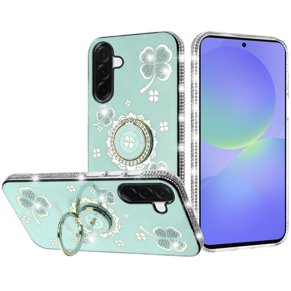 for samsung galaxy a37 splendid glitter with diamonds all around edges ring stand case cover teal