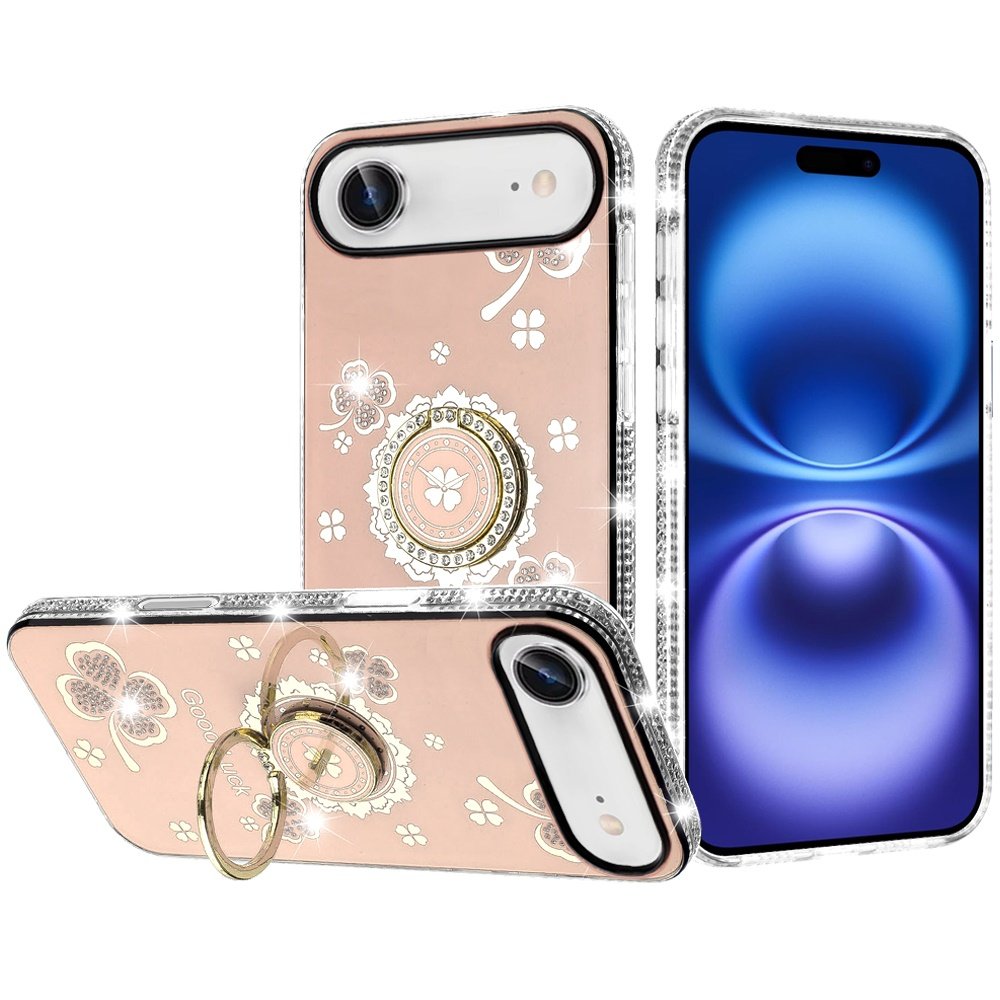 for iphone 17 air splendid glitter with diamonds all around edges ring stand case cover gold